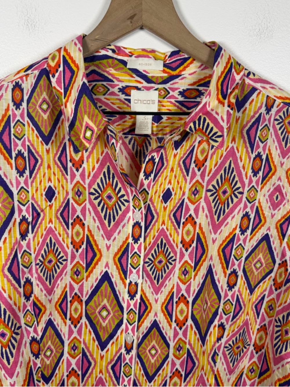 Chicos Effortless 100% Linen Button Up Back Shirt Size 3/XL Orange Pink Boho - Picture 4 of 9